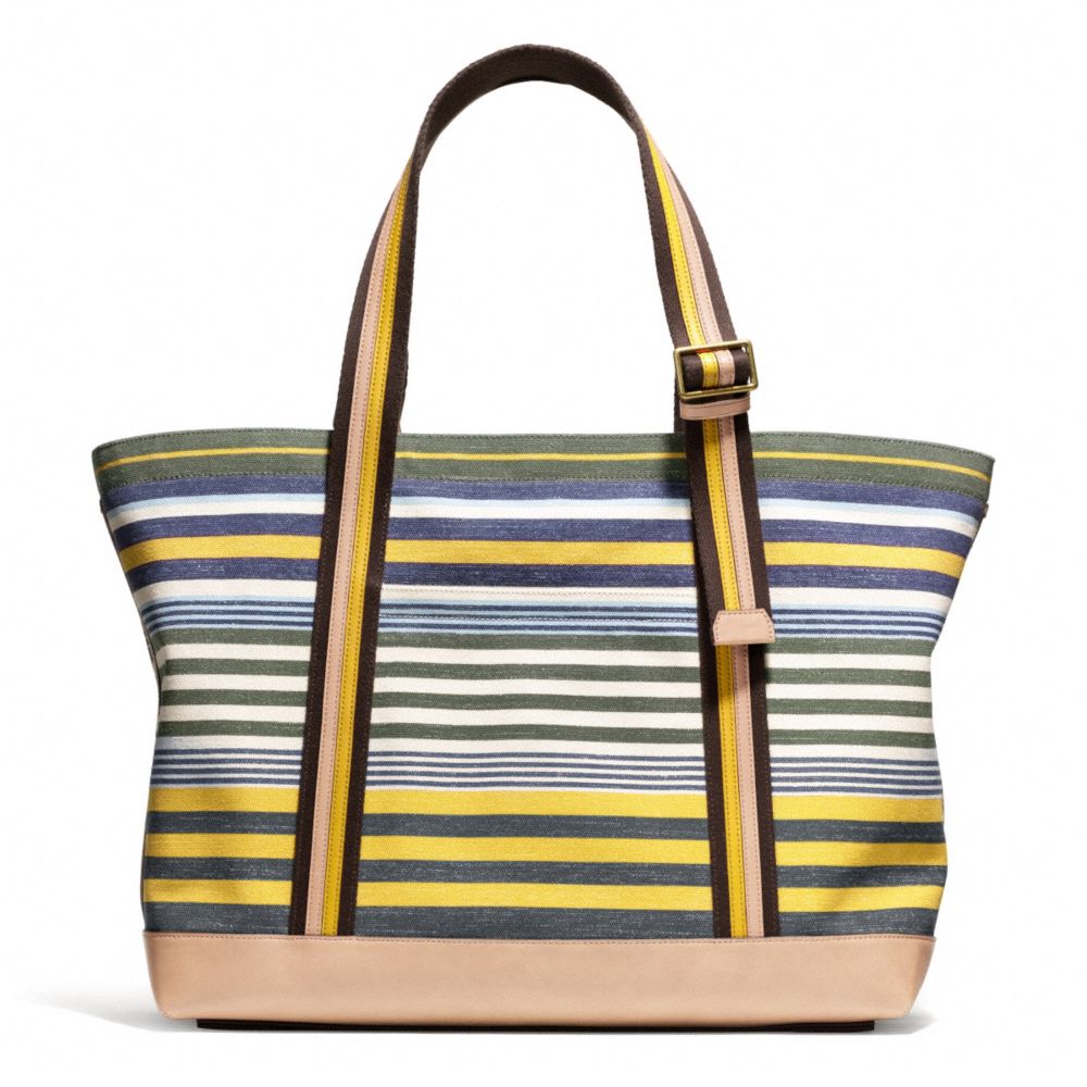 BLEECKER BEACH TOTE IN STRIPED CANVAS - BRASS/MUSTARD - COACH F71310