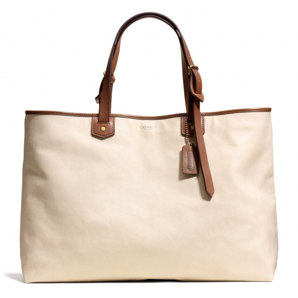 COACH f71312 BLEECKER LEATHER HOLDALL BRASS/PARCHMENT