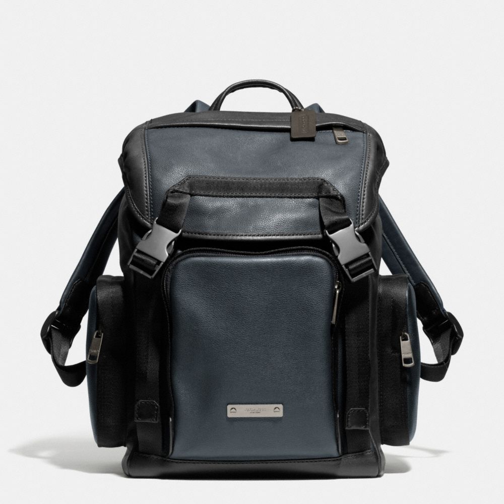 COACH THOMPSON BACKPACK IN COLORBLOCK LEATHER - BLACK ANTIQUE NICKEL/NAVY/BLACK - F71317