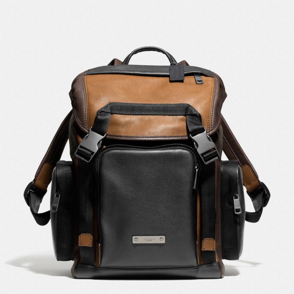 COACH f71317 THOMPSON BACKPACK IN COLORBLOCK LEATHER  BLACK ANTIQUE NICKEL/SADDLE/BLACK