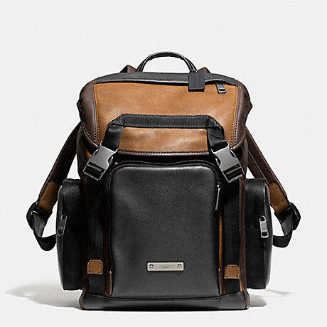 COACH THOMPSON BACKPACK IN COLORBLOCK LEATHER -  BLACK ANTIQUE NICKEL/SADDLE/BLACK - f71317