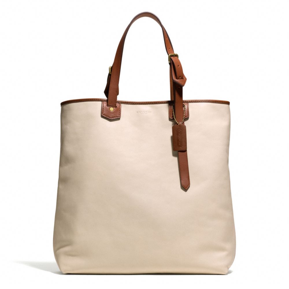 BLEECKER LEATHER SHOPPER - f71332 - BRASS/PARCHMENT