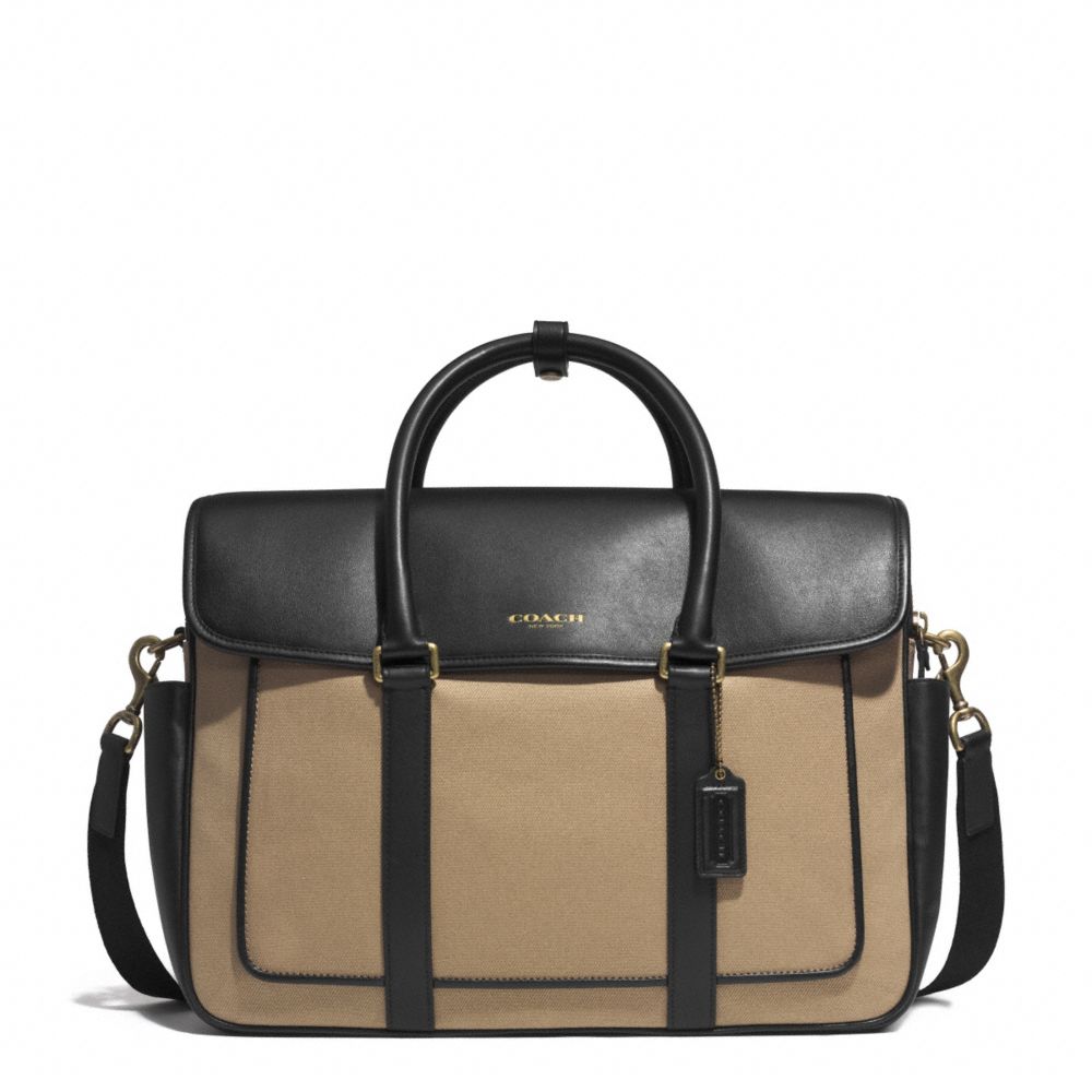 COACH f71387 ESSEX CANVAS FLAP COMMUTER GUNMETAL/BARLEY/BLACK