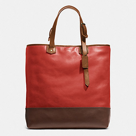 COACH f71395 BLEECKER SHOPPER IN COLORBLOCK LEATHER  BRASS/RED CURRANT/FAWN