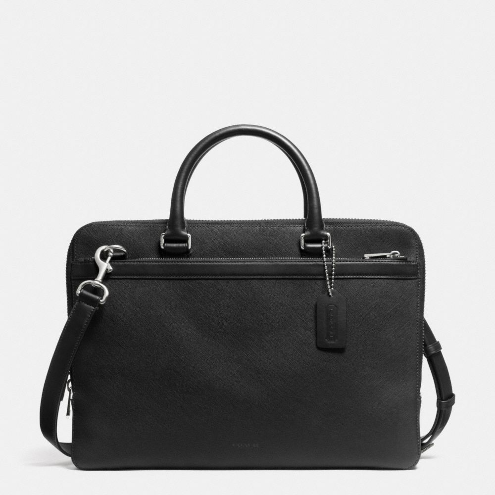 COACH COMPACT BRIEF IN SAFFIANO LEATHER -  SILVER/BLACK - f71417