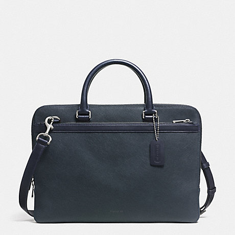 COACH COMPACT BRIEF IN SAFFIANO LEATHER -  SILVER/NAVY - f71417