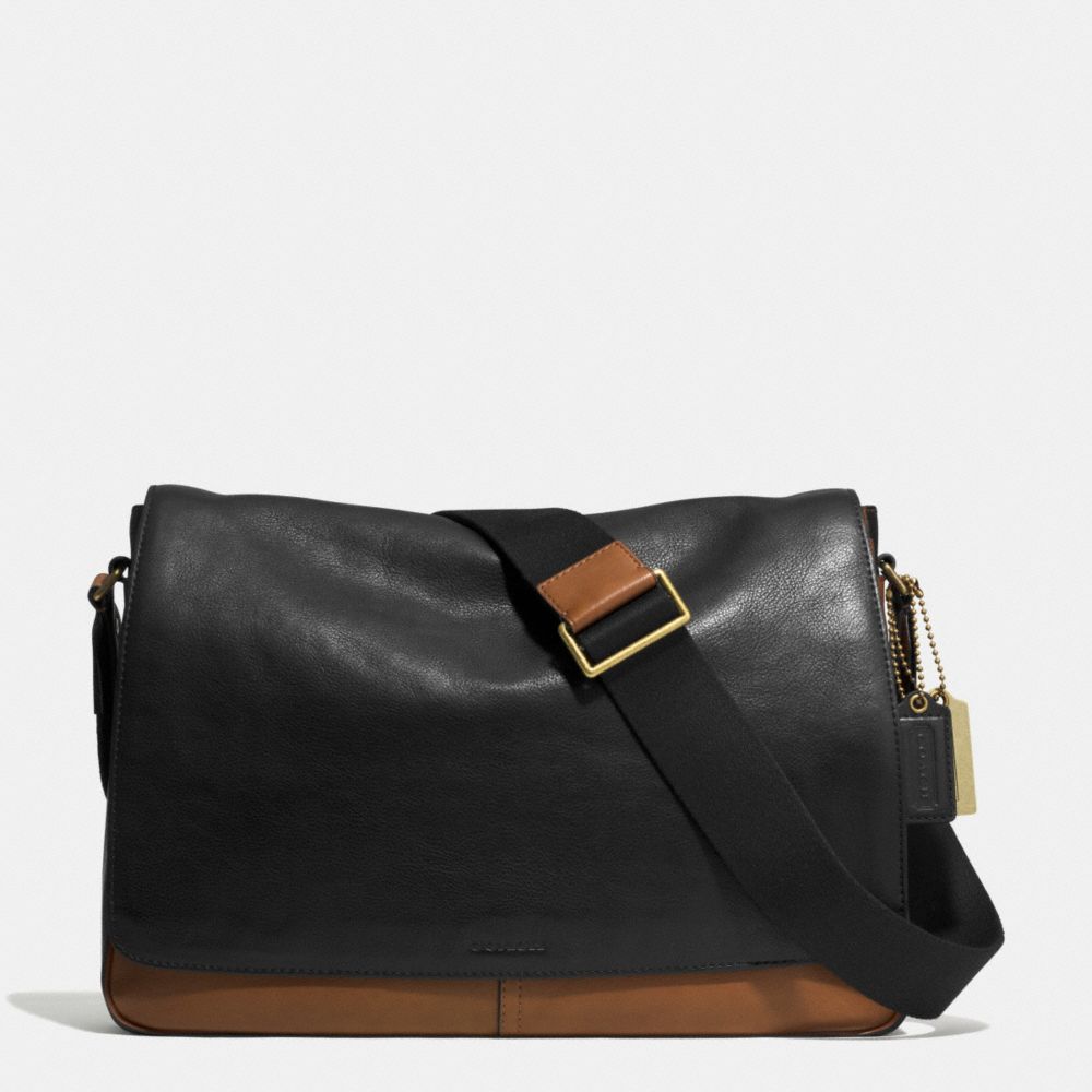 BLEECKER COURIER BAG IN COLORBLOCK LEATHER - BRASS/BLACK/FAWN - COACH F71424