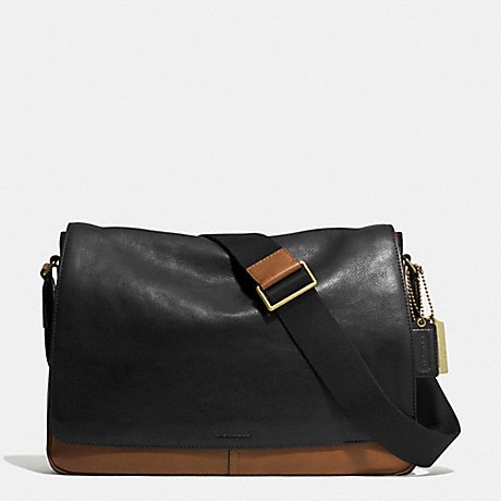 COACH BLEECKER COURIER BAG IN COLORBLOCK LEATHER -  BRASS/BLACK/FAWN - f71424