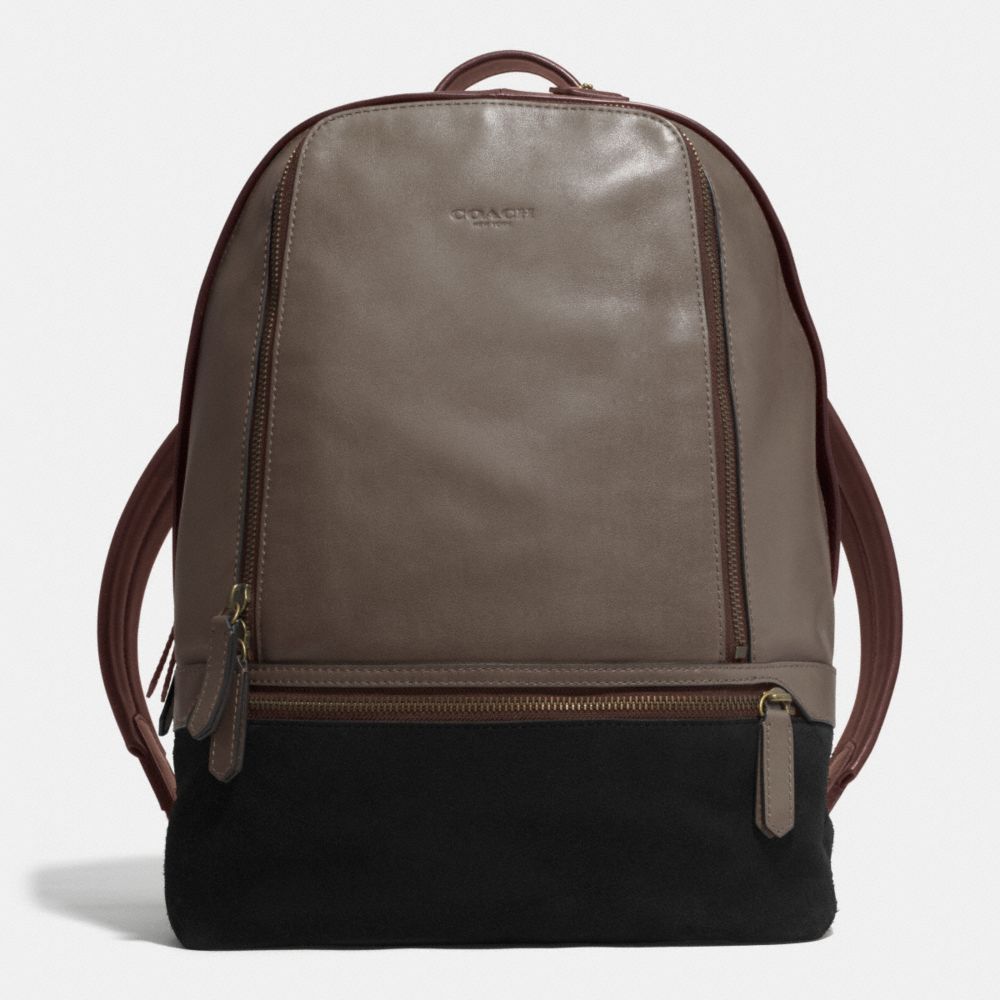BLEECKER TRAVELER BACKPACK IN LEATHER AND SUEDE - f71425 -  BRASS/SLATE/BLACK