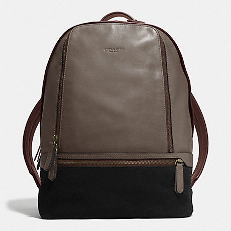 COACH f71425 BLEECKER TRAVELER BACKPACK IN LEATHER AND SUEDE  BRASS/SLATE/BLACK