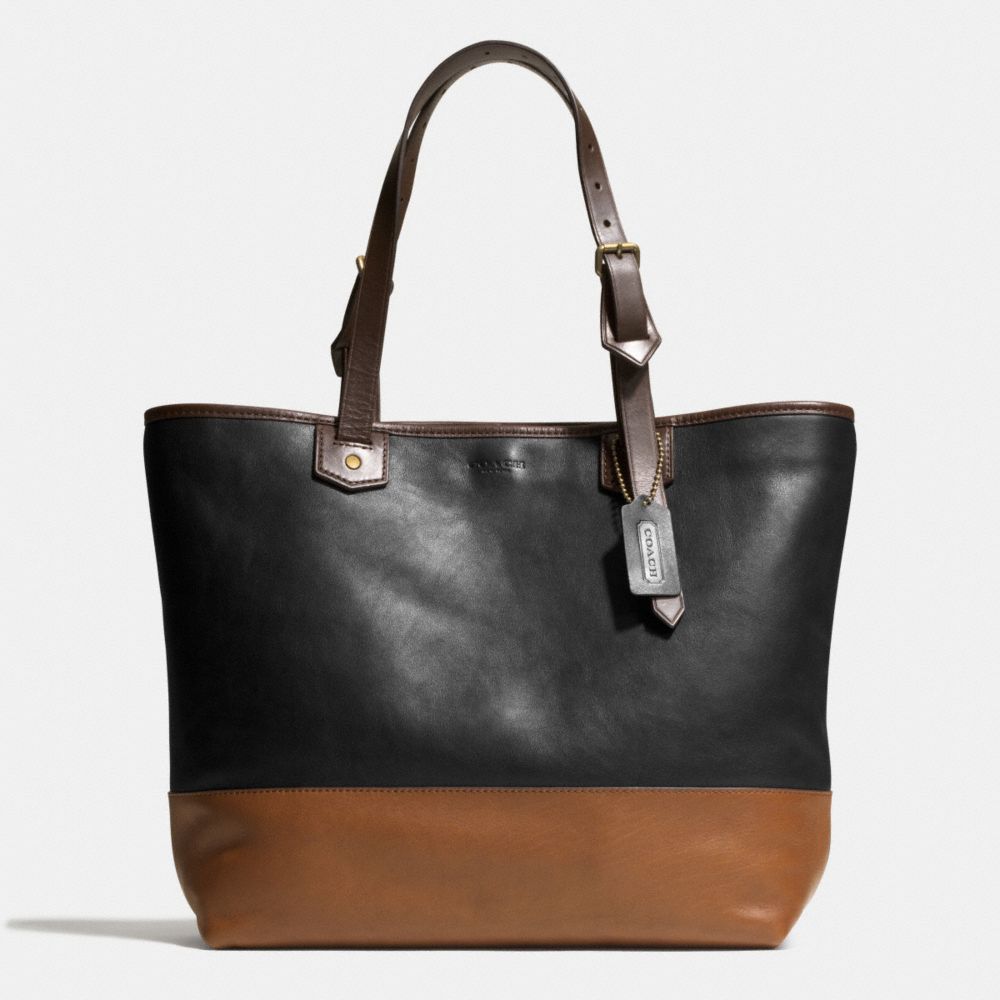 SMALL HOLDALL IN COLORBLOCK LEATHER - BRASS/BLACK/FAWN - COACH F71429