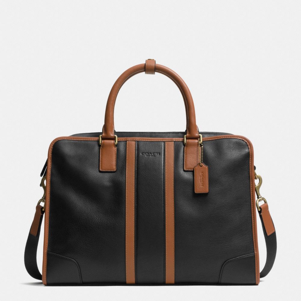 HERITAGE WEB LEATHER BOMBE COLORBLOCK DIRECTOR BRIEF - BRASS/BLACK/SADDLE - COACH F71458