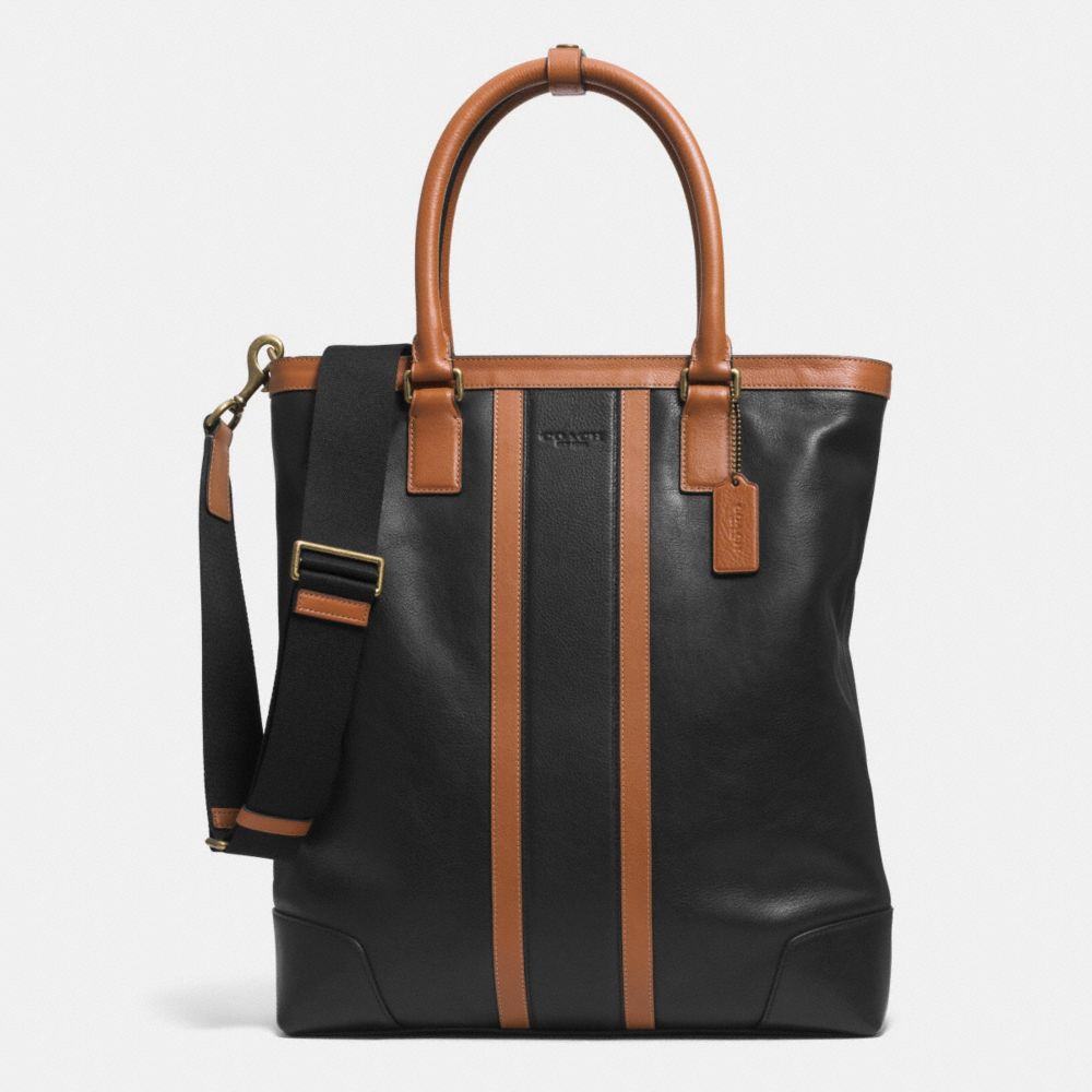 HERITAGE WEB LEATHER BOMBE COLORBLOCK BUSINESS TOTE - BRASS/BLACK/SADDLE - COACH F71459