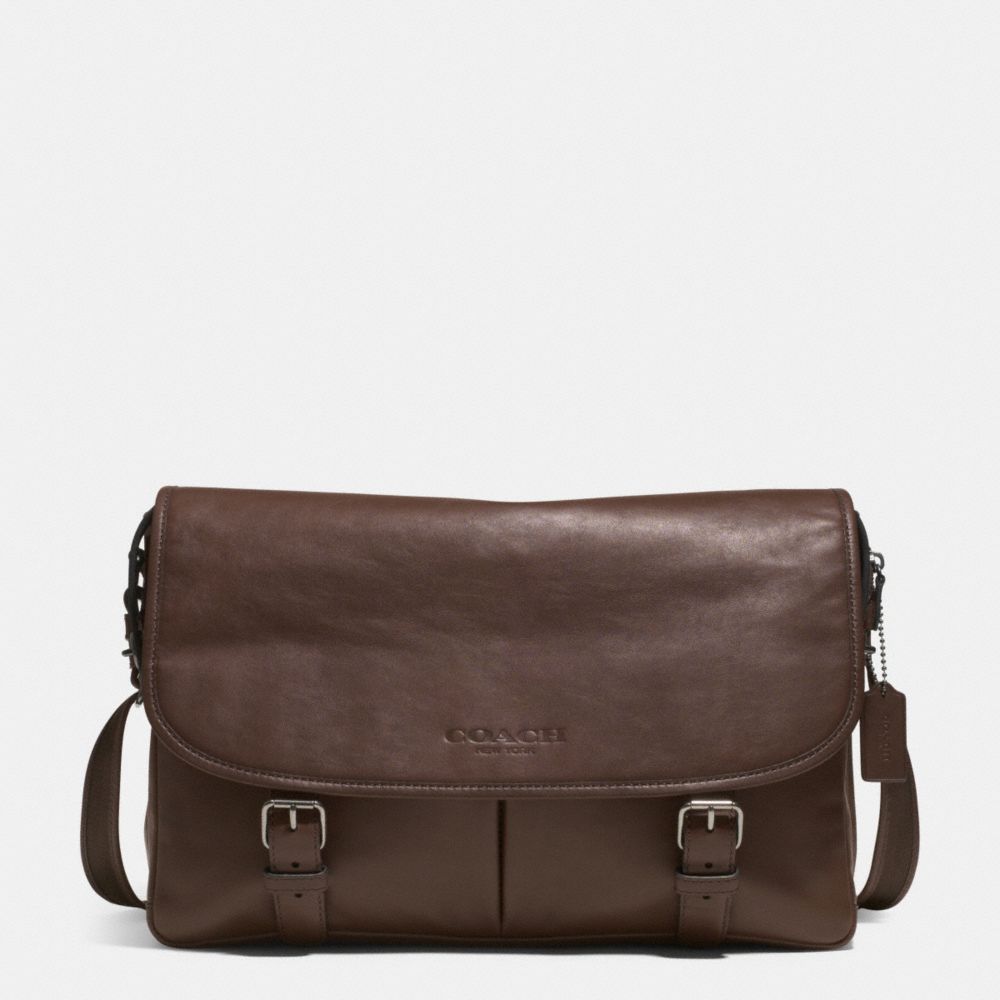 SPORT MESSENGER IN LEATHER - f71470 - GUNMETAL/MAHOGANY