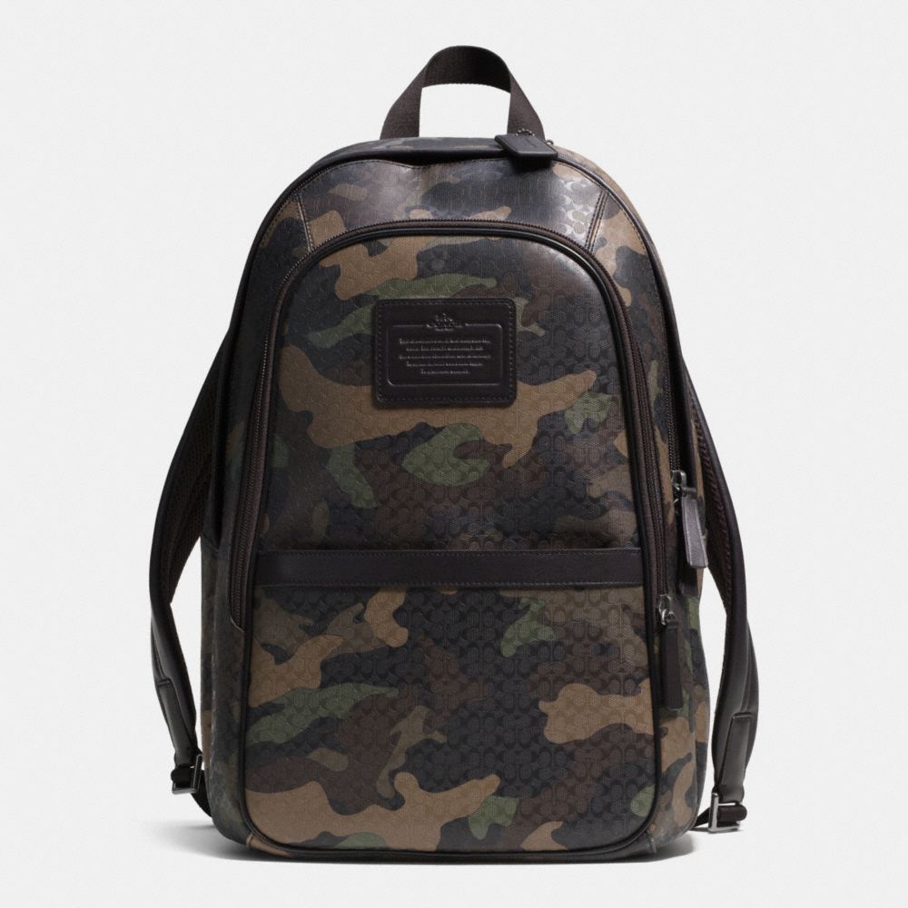 COACH HERITAGE SIGNATURE EMBOSSED COATED CANVAS BACKPACK - GUNMETAL/FATIGUE CMFLAGE/BRN - F71500