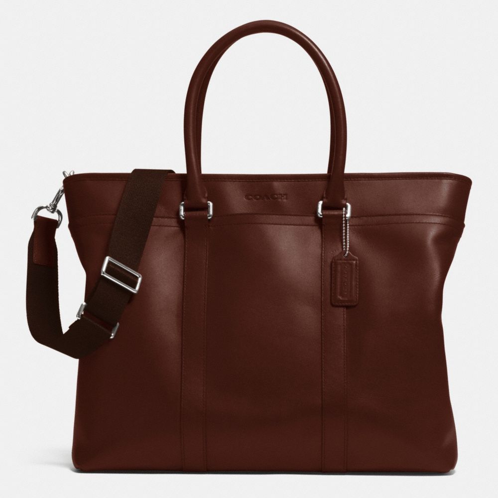 LEXINGTON LEATHER BUSINESS TOTE - f71562 - SILVER/MAHOGANY