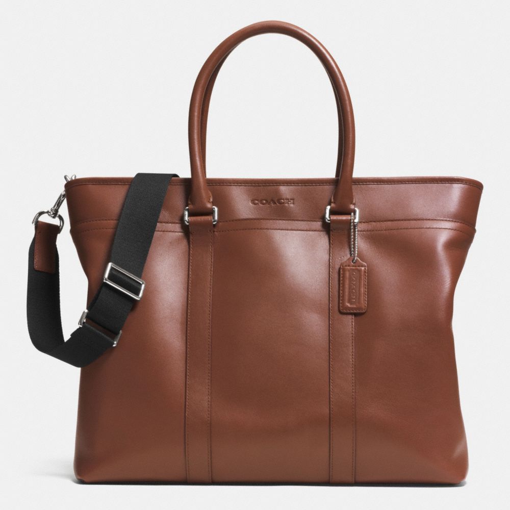 LEXINGTON LEATHER BUSINESS TOTE - f71562 - SILVER/TOBACCO