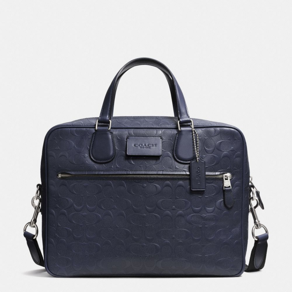 COACH f71573 COACH HUDSON SLIM BRIEF IN SIGNATURE EMBOSSED CROSSGRAIN LEATHER SILVER/MIDNIGHT