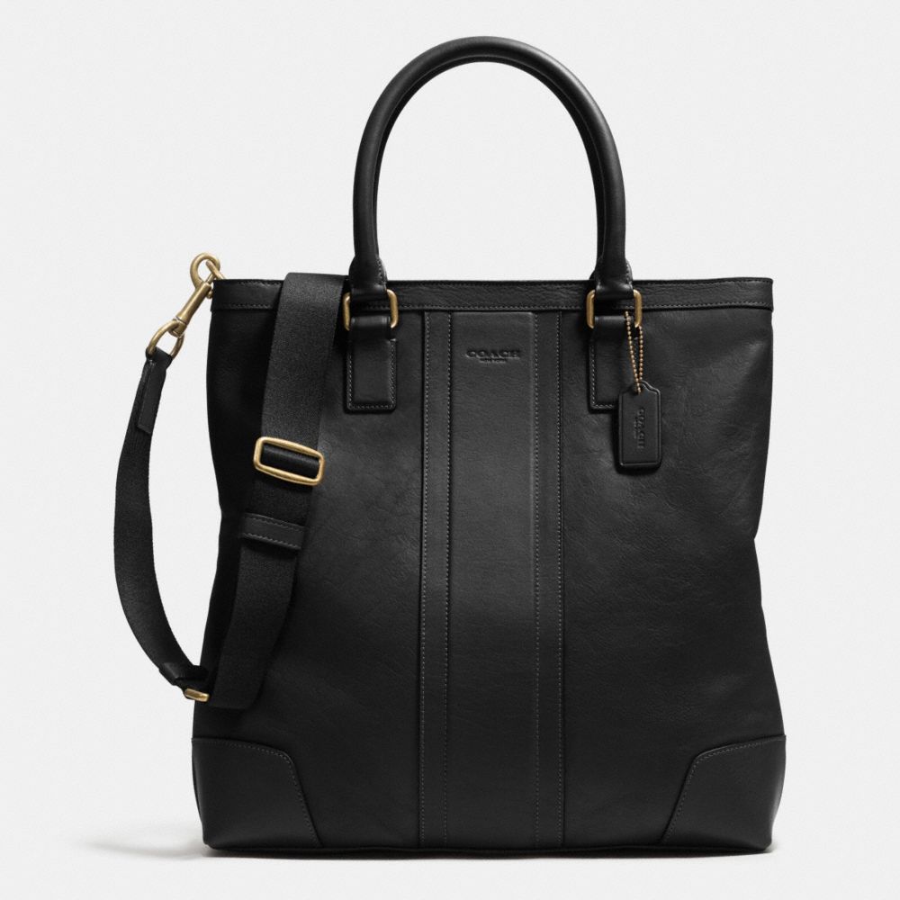 BUSINESS TOTE IN BOMBE LEATHER - f71640 - BRASS/BLACK