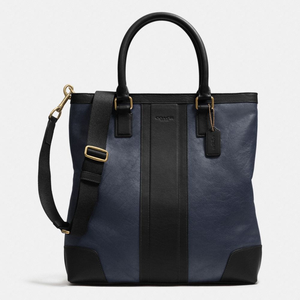 COACH f71640 BUSINESS TOTE IN BOMBE LEATHER NAVY/BLACK