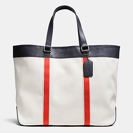 COACH F71687 WEEKEND TOTE IN TWILL CHALK/CORAL