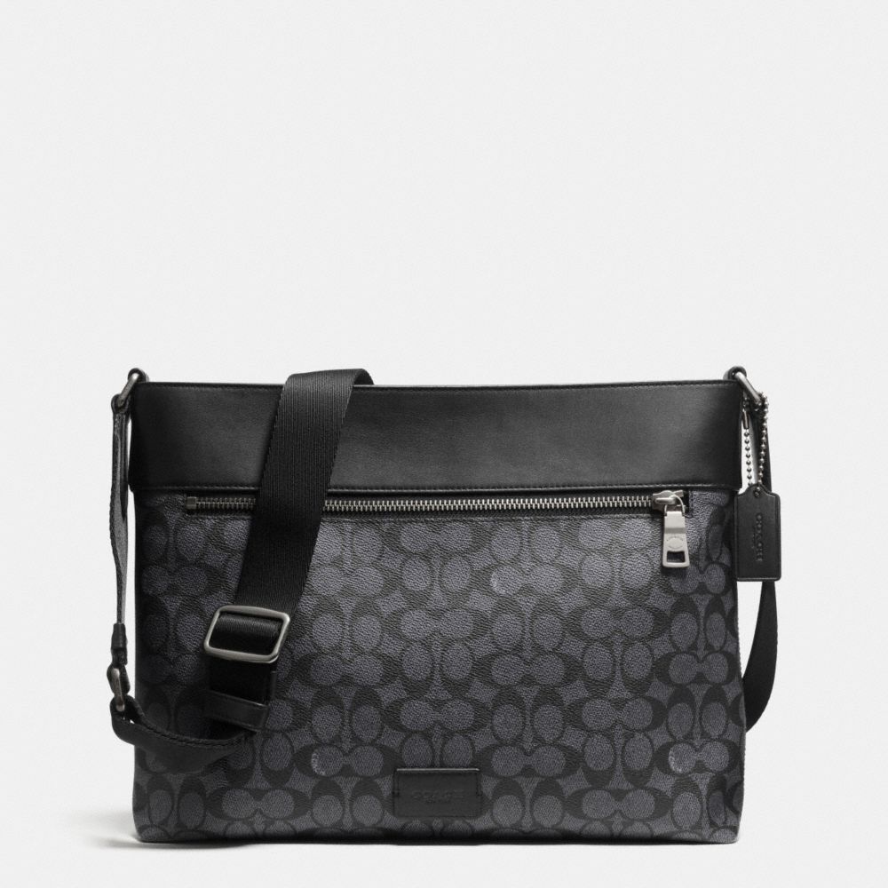 SAM CROSSBODY IN EMBOSSED SIGNATURE - f71717 - BLACK ANTIQUE NICKEL/CHARCOAL