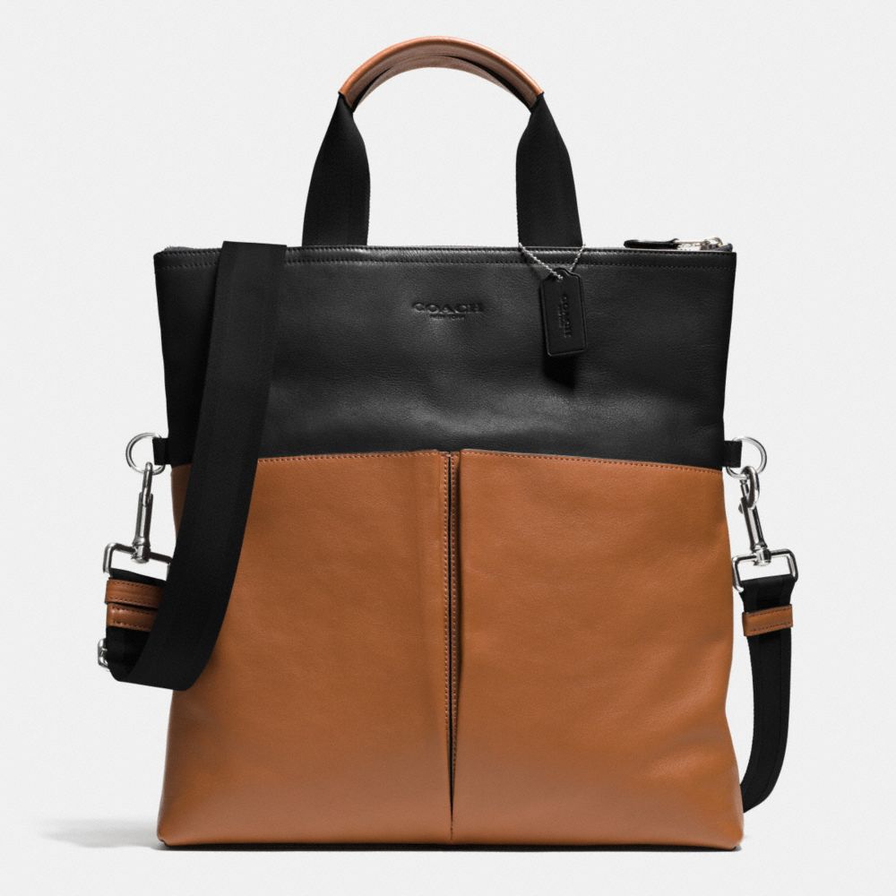COACH F71722 Foldover Tote In Smooth Leather BLACK/SADDLE