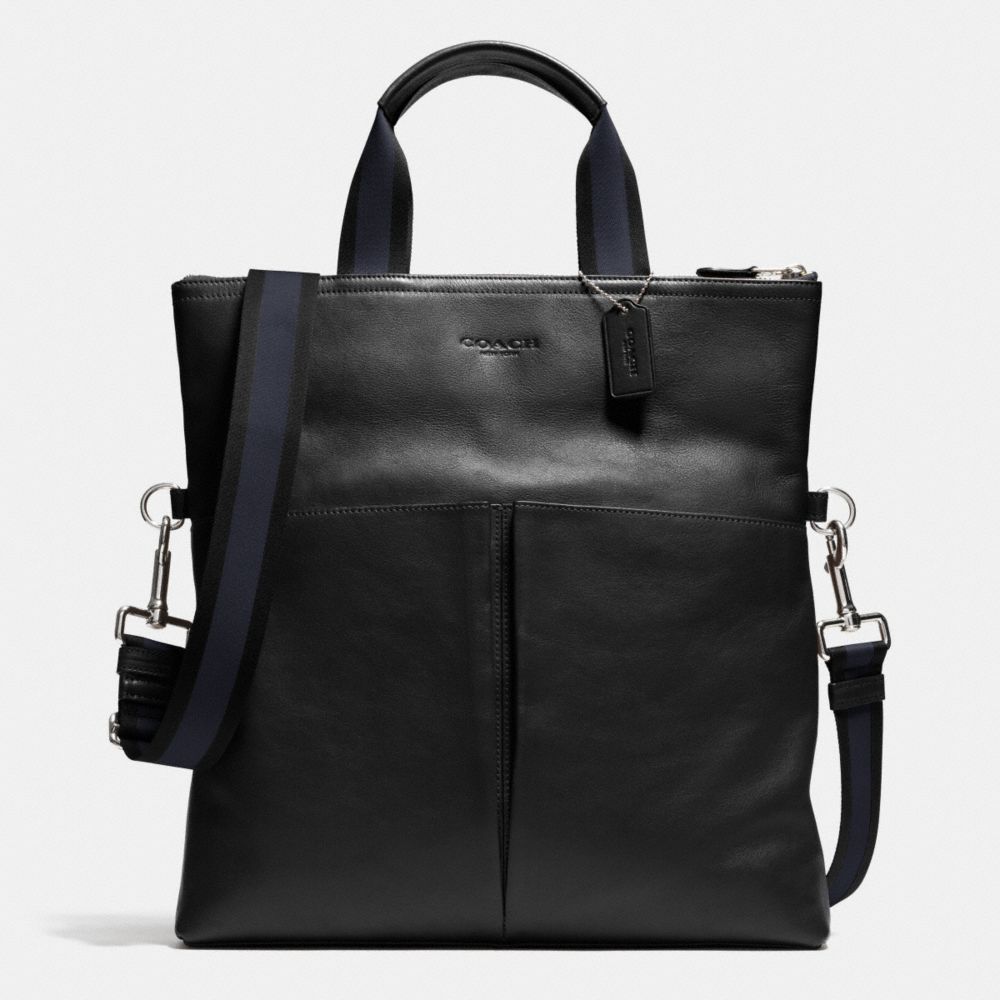 COACH f71722 FOLDOVER TOTE IN SMOOTH LEATHER BLACK