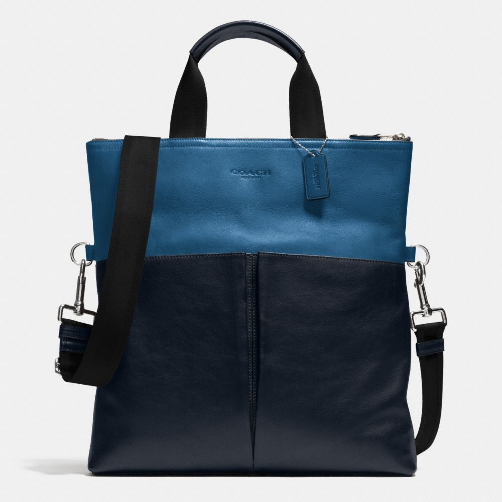 FOLDOVER TOTE IN SMOOTH LEATHER - f71722 - DENIM/NAVY