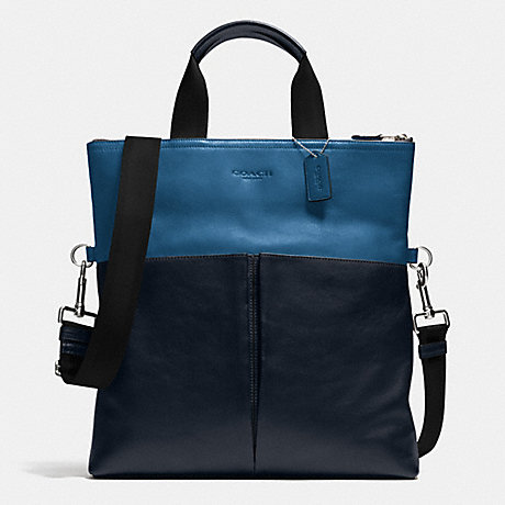 COACH F71722 FOLDOVER TOTE IN SMOOTH LEATHER DENIM/NAVY