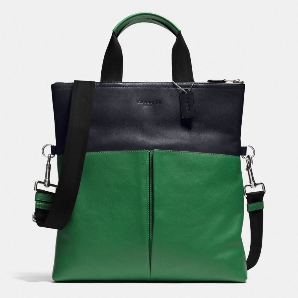 COACH f71722 FOLDOVER TOTE IN SMOOTH LEATHER GRASS/MIDNIGHT