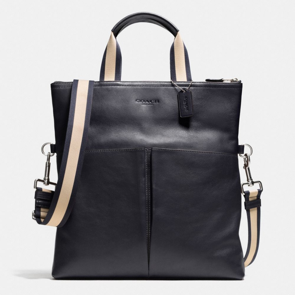 COACH f71722 FOLDOVER TOTE IN SMOOTH LEATHER MIDNIGHT