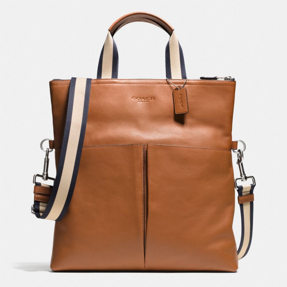 COACH FOLDOVER TOTE IN SMOOTH LEATHER - SADDLE - f71722