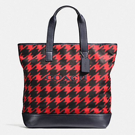 COACH MERCER TOTE IN PRINTED NYLON - RED HOUNDSTOOTH - f71758