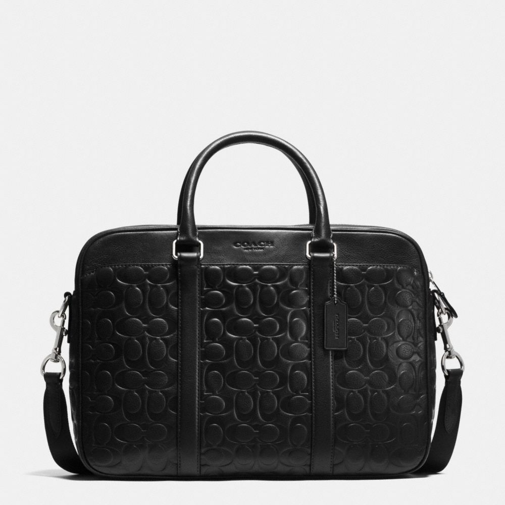 COACH f71798 SLIM BRIEF IN SIGNATURE LEATHER BLACK