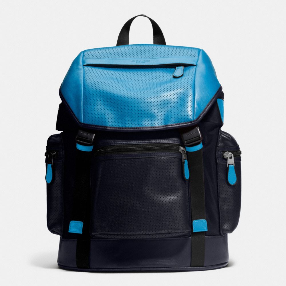 COACH F72018 Trek Pack In Nylon And Perforated Leather AZURE