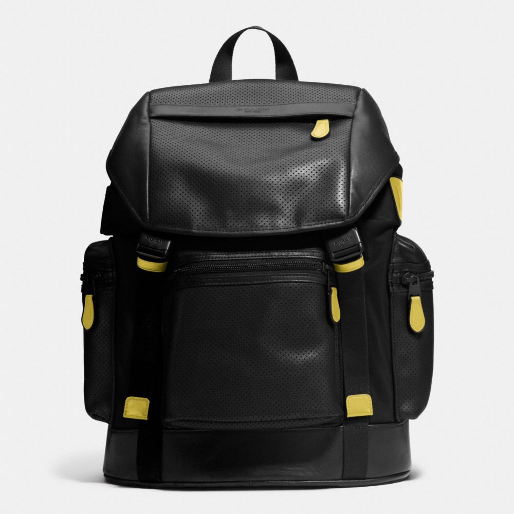 COACH f72018 TREK PACK IN NYLON AND PERFORATED LEATHER BLACK