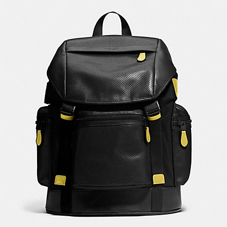 COACH F72018 TREK PACK IN NYLON AND PERFORATED LEATHER BLACK