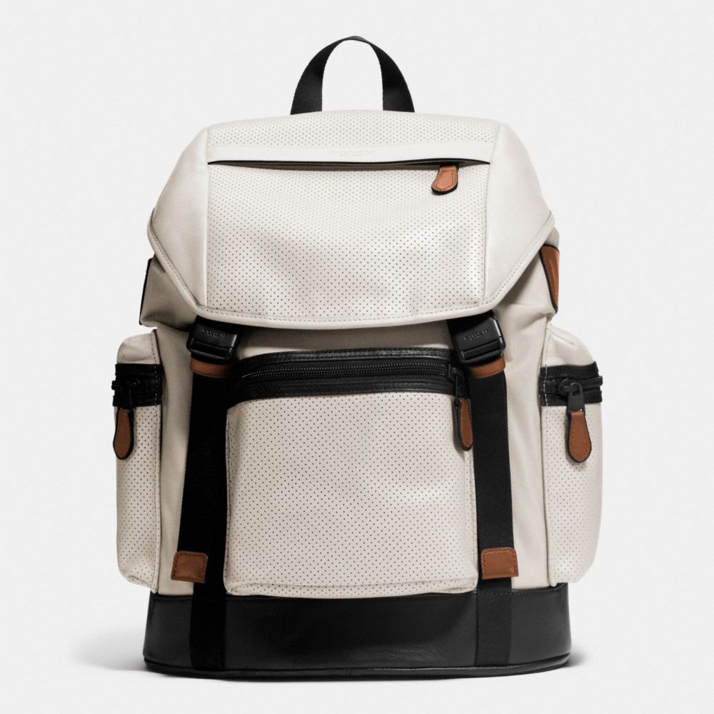 COACH f72018 TREK PACK IN NYLON AND PERFORATED LEATHER CHALK