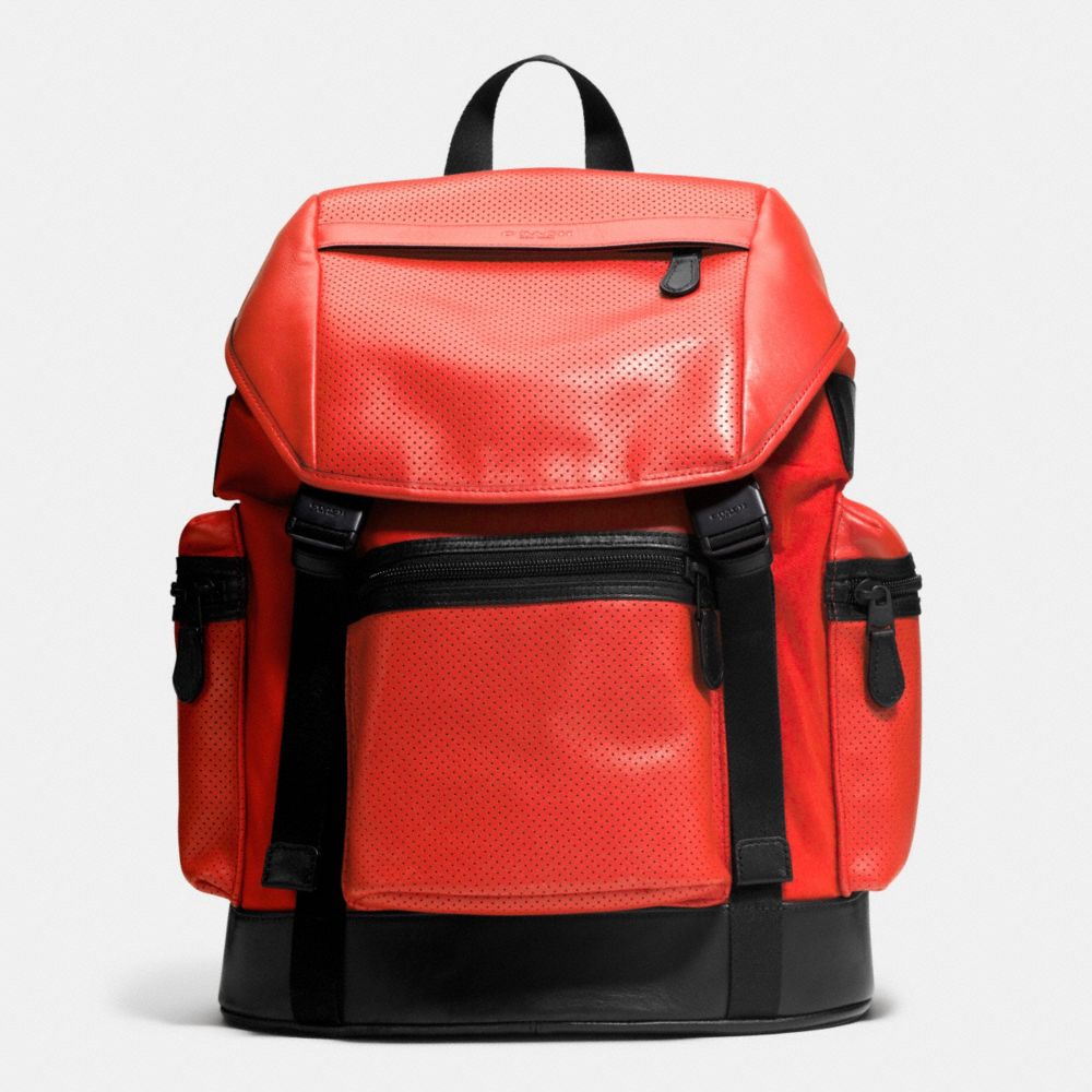 COACH F72018 Trek Pack In Nylon And Perforated Leather CARMINE