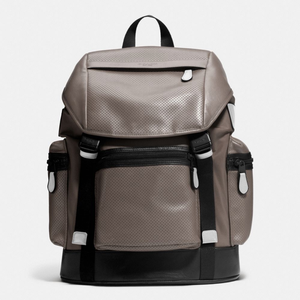 TREK PACK IN NYLON AND PERFORATED LEATHER - FOG - COACH F72018