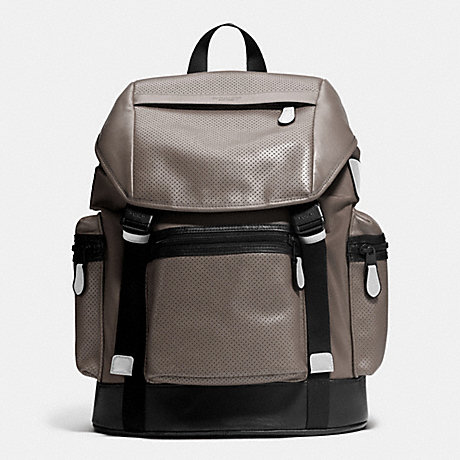 COACH TREK PACK IN NYLON AND PERFORATED LEATHER - FOG - f72018