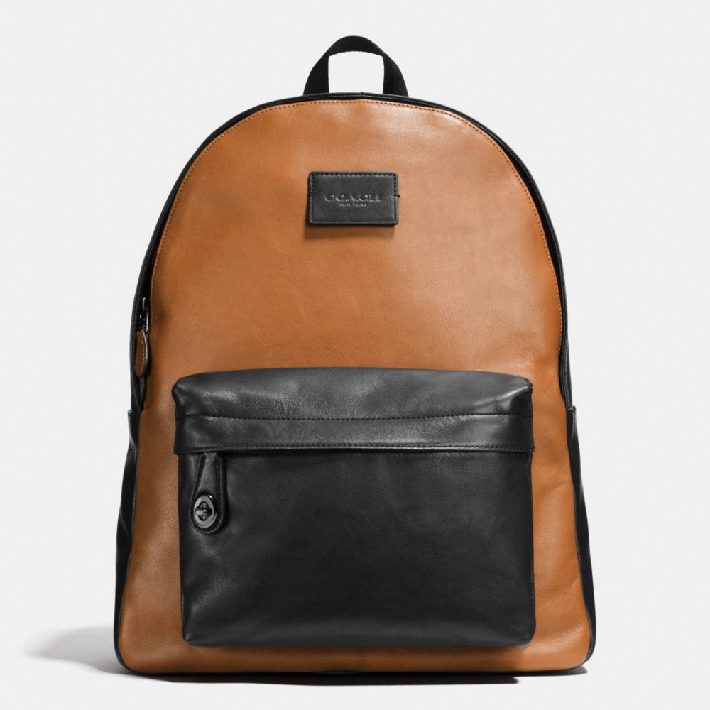 CAMPUS BACKPACK IN SPORT CALF LEATHER - f72034 - BLACK ANTIQUE NICKEL/SADDLE/BLACK