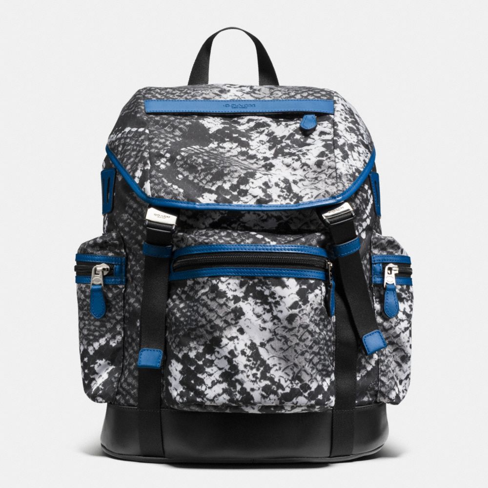 COACH f72036 TREK PACK IN PRINTED NYLON BLACK PYTHON/DENIM