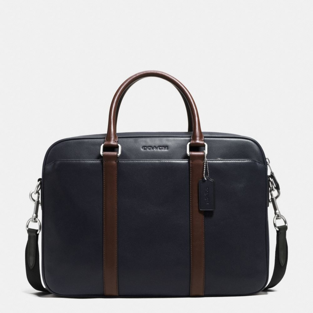 COACH f72047 SLIM BRIEF IN CALF LEATHER NAVY/MAHOGANY