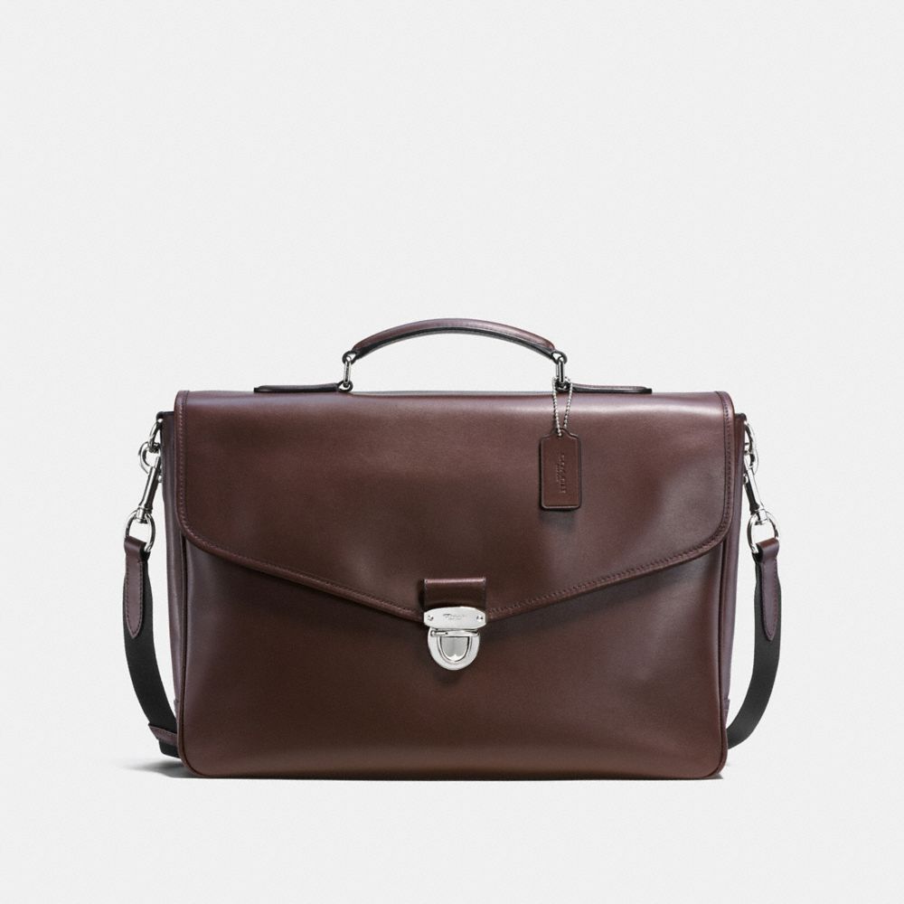 COACH f72070 PERRY FLAP BRIEF IN REFINED CALF LEATHER MAHOGANY