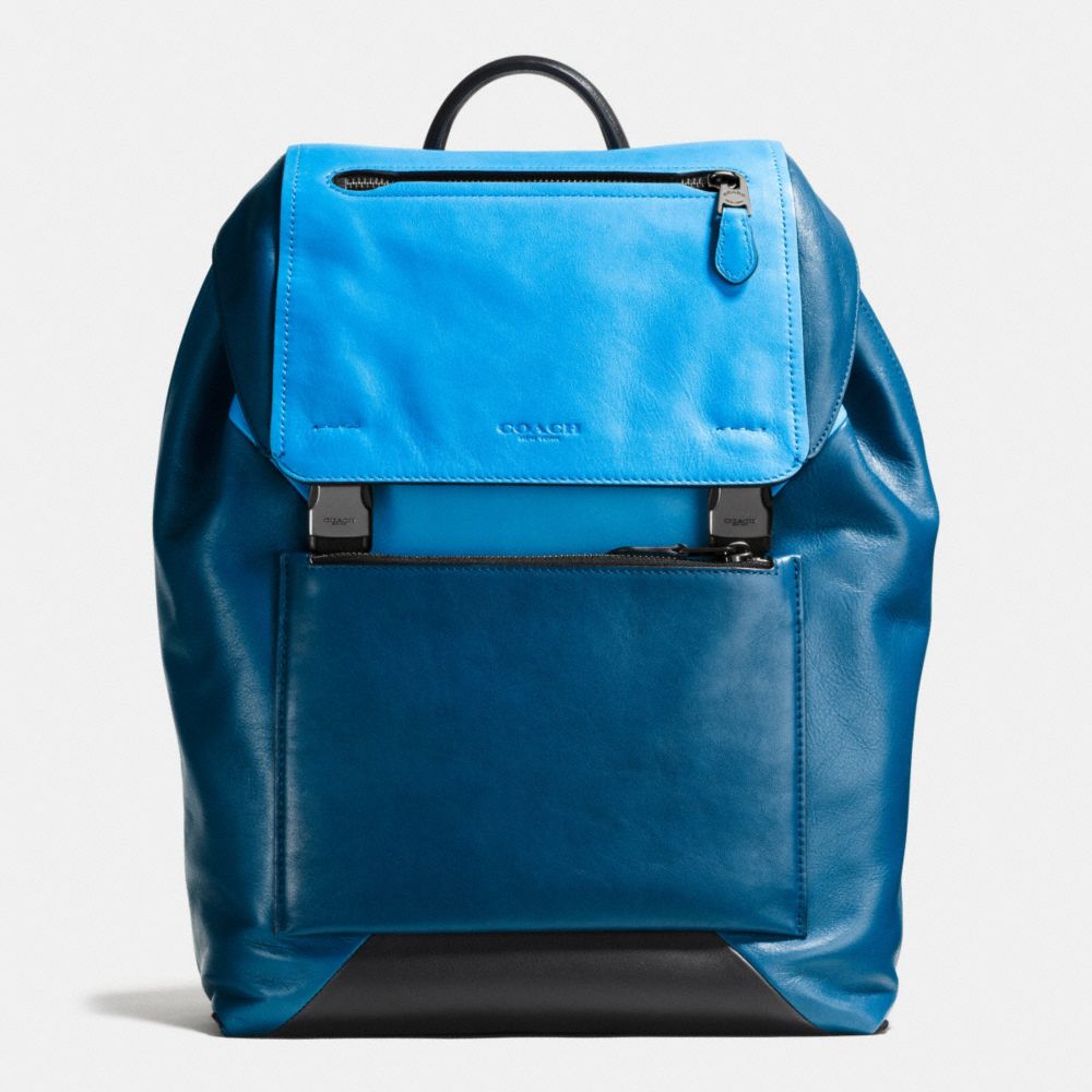 MANHATTAN BACKPACK IN SPORT CALF LEATHER - f72162 - BLACK ANTIQUE NICKEL/AZURE/DENIM