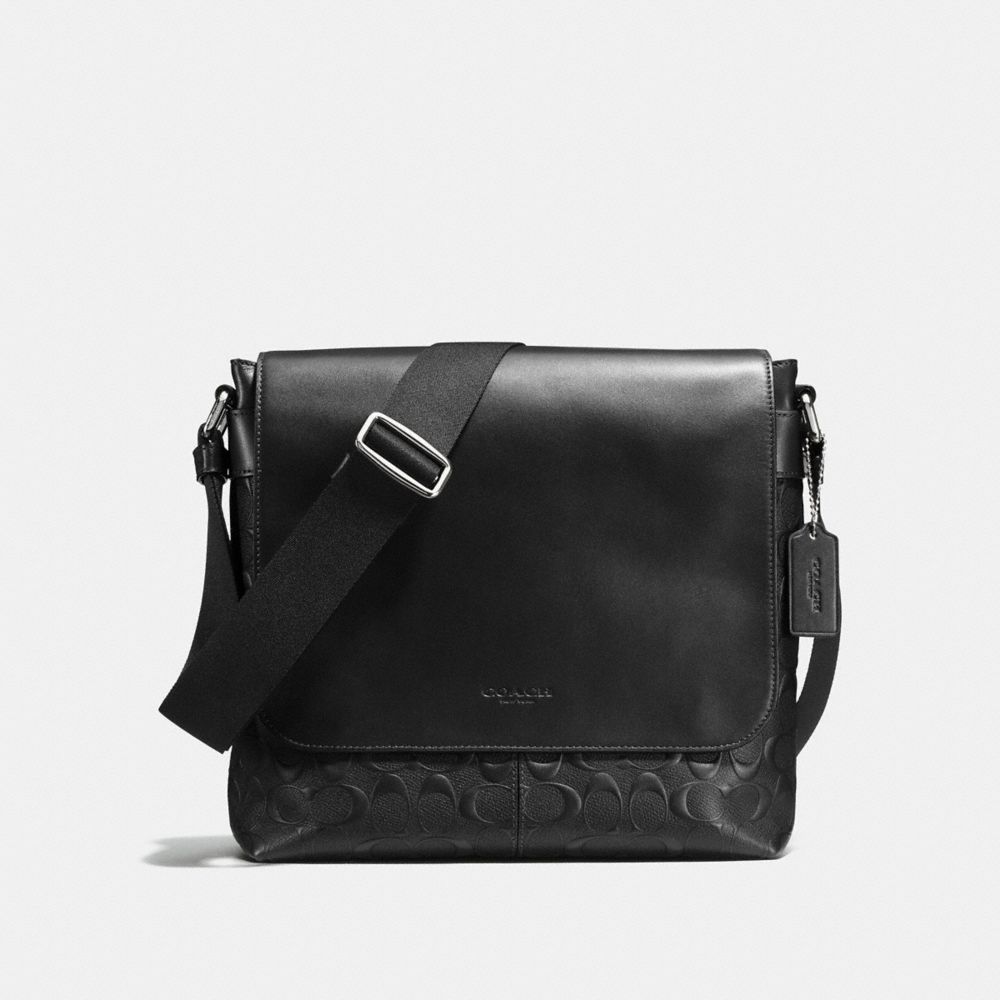 CHARLES SMALL MESSENGER IN SIGNATURE CROSSGRAIN LEATHER - BLACK - COACH F72220