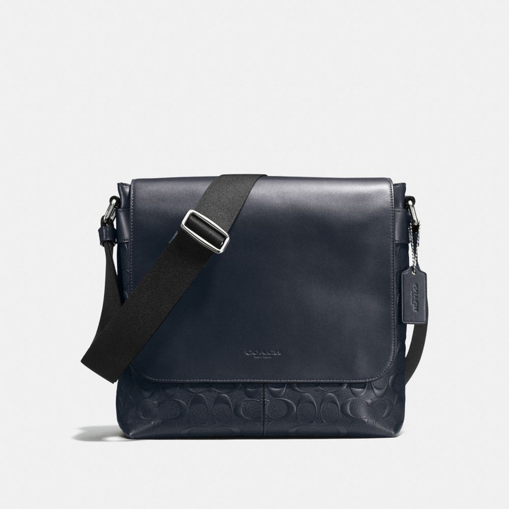 CHARLES SMALL MESSENGER IN SIGNATURE CROSSGRAIN LEATHER - f72220 - MIDNIGHT
