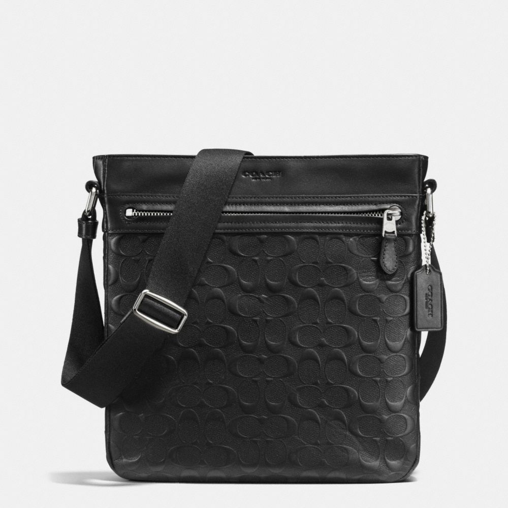 CHARLES TECH CROSSBODY IN SIGNATURE CROSSGRAIN LEATHER - BLACK - COACH F72221